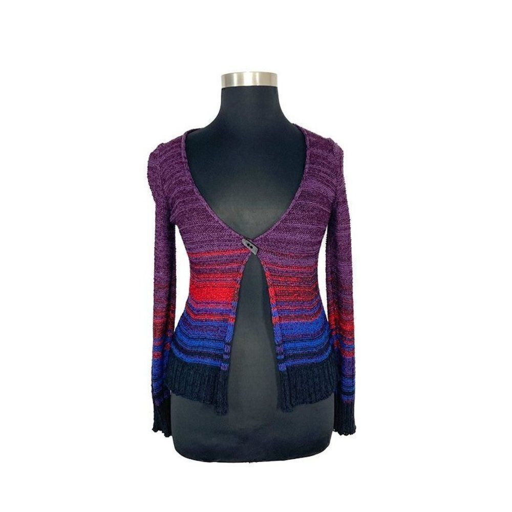 Georgina Estefania L Purple Stripe Cardigan Art To Wear Hand Knit Variegated